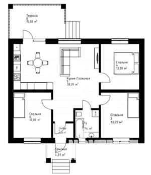 Дом 104м², 1-этажный, участок 10 сот.