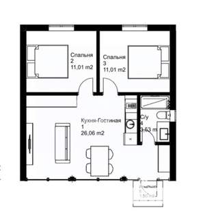 Коттедж 53м², 1-этажный, участок 15 сот.