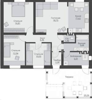 Дом 98м&sup2;, 1-этажный, участок 5 сот.  