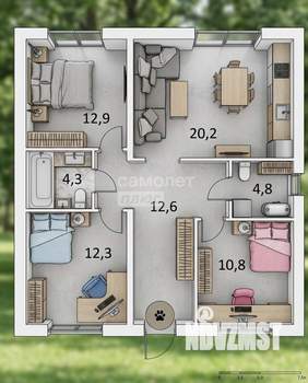 Дом 84м&sup2;, 1-этажный, участок 10 сот.  