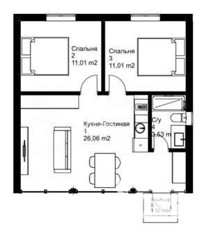 Дом 53м², 1-этажный, участок 6 сот.  