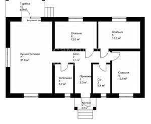Дом 92м&sup2;, 1-этажный, участок 1 сот.  