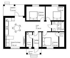 Дом 105м&sup2;, 1-этажный, участок 1 сот.  