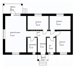 Дом 92м&sup2;, 1-этажный, участок 1 сот.  