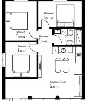 Дом 60м&sup2;, 1-этажный, участок 1 сот.  