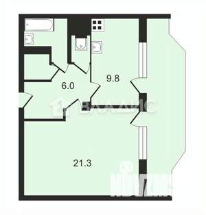 1-к квартира, вторичка, 43м2, 9/9 этаж