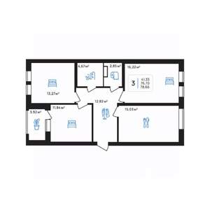 3-к квартира, строящийся дом, 79м2, 4/8 этаж