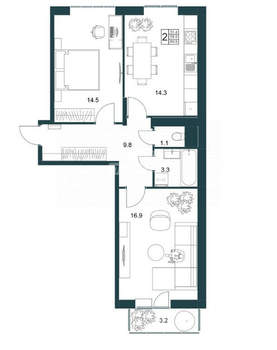2-к квартира, вторичка, 61м2, 18/19 этаж