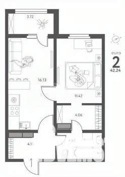 1-к квартира, вторичка, 42м2, 3/17 этаж