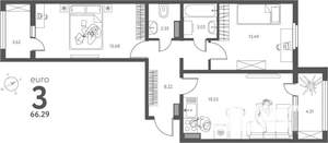 2-к квартира, вторичка, 66м2, 14/17 этаж