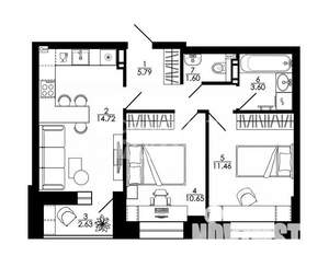 2-к квартира, строящийся дом, 52м2, 10/15 этаж