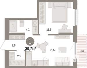 1-к квартира, строящийся дом, 40м2, 4/25 этаж