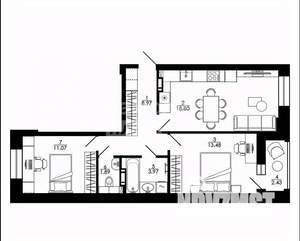 2-к квартира, строящийся дом, 63м2, 16/17 этаж