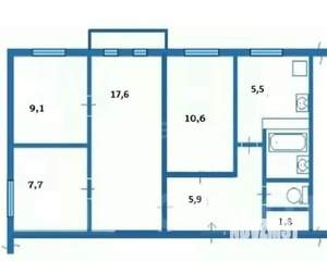 4-к квартира, вторичка, 61м2, 5/5 этаж