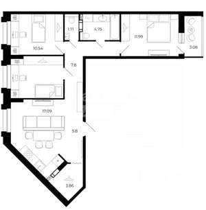 3-к квартира, вторичка, 76м2, 2/15 этаж