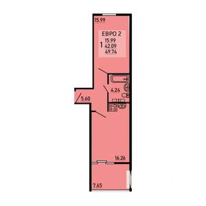 1-к квартира, вторичка, 50м2, 4/25 этаж