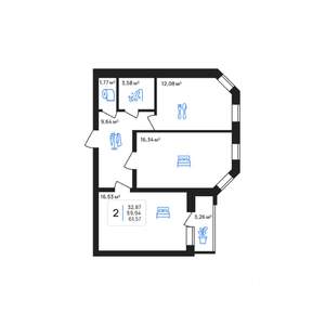 2-к квартира, строящийся дом, 62м2, 3/7 этаж