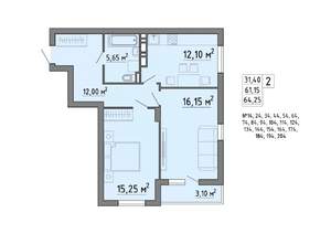 2-к квартира, строящийся дом, 64м2, 9/21 этаж