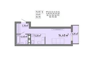 1-к квартира, строящийся дом, 35м2, 4/21 этаж