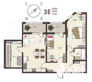 2-к квартира, вторичка, 72м2, 12/18 этаж