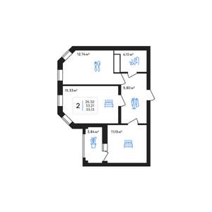 2-к квартира, строящийся дом, 55м2, 5/8 этаж