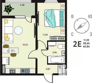 1-к квартира, сданный дом, 41м2, 16/18 этаж