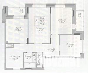 1-к квартира, вторичка, 77м2, 14/19 этаж