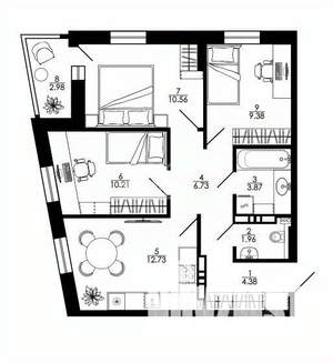 3-к квартира, строящийся дом, 66м2, 16/25 этаж