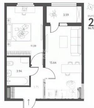 1-к квартира, вторичка, 39м2, 7/17 этаж