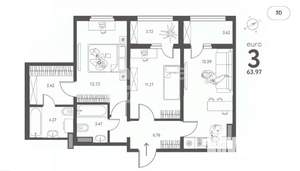 3-к квартира, вторичка, 64м2, 9/17 этаж