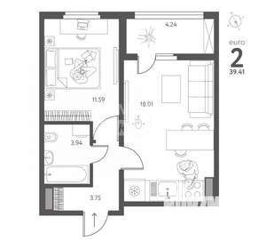 1-к квартира, вторичка, 39м2, 14/17 этаж