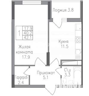 1-к квартира, вторичка, 42м2, 7/17 этаж