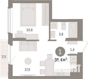 1-к квартира, строящийся дом, 35м2, 7/25 этаж