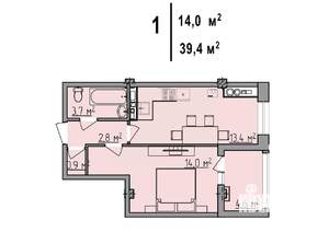 1-к квартира, строящийся дом, 39м2, 4/7 этаж