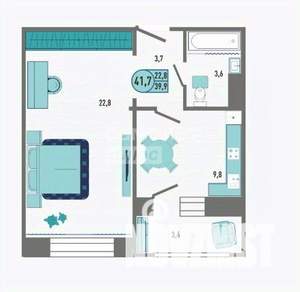 1-к квартира, вторичка, 42м2, 6/18 этаж