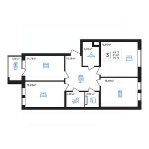 3-к квартира, строящийся дом, 96м2, 3/8 этаж