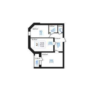 2-к квартира, строящийся дом, 62м2, 4/8 этаж