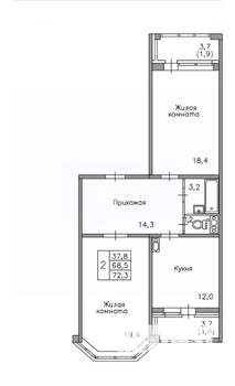 2-к квартира, вторичка, 72м2, 16/17 этаж