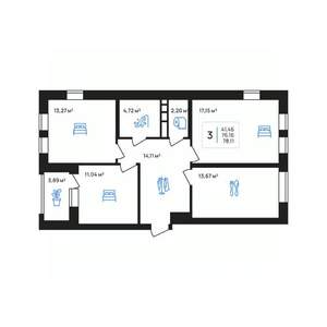 3-к квартира, строящийся дом, 78м2, 4/8 этаж