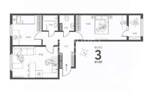 1-к квартира, вторичка, 62м2, 3/17 этаж