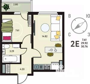 1-к квартира, вторичка, 31м2, 13/18 этаж