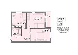 2-к квартира, строящийся дом, 54м2, 11/21 этаж