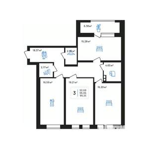 3-к квартира, строящийся дом, 99м2, 5/7 этаж