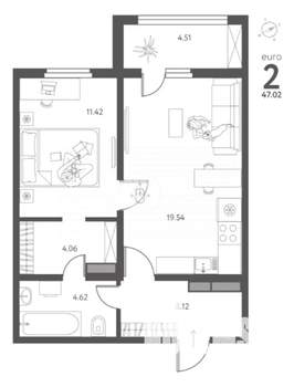 2-к квартира, вторичка, 47м2, 16/17 этаж