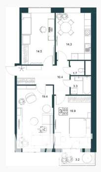 3-к квартира, вторичка, 81м2, 14/19 этаж