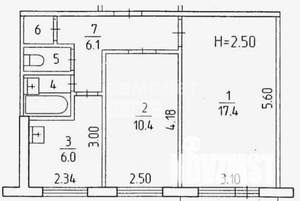 2-к квартира, вторичка, 53м2, 5/5 этаж