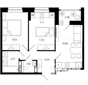2-к квартира, вторичка, 55м2, 18/24 этаж