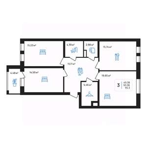 3-к квартира, строящийся дом, 95м2, 3/8 этаж