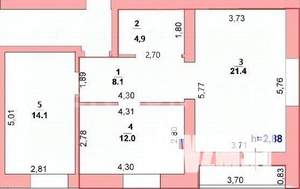 2-к квартира, вторичка, 66м2, 1/3 этаж