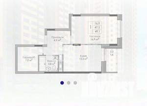 1-к квартира, вторичка, 49м2, 8/19 этаж